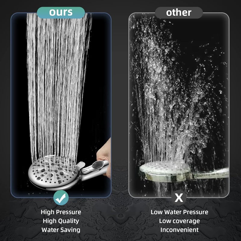 Cobbe High Pressure Shower Head with Built-in Pause Button, 9-Function Detachable Showerhead with Handheld Brass Swivel Bracket & Stainless Steel Hose, Water Saving 1-Click Stop, Chrome - Image 5